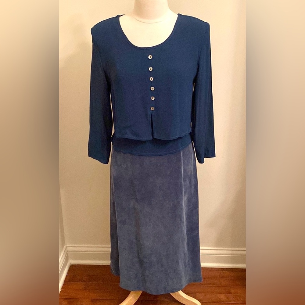 Nina Piccalino Vintage Blue 8P Elegant Romantic Retro Crepe Silky Smooth Dress